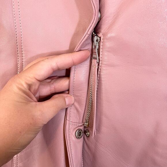 XOXO Jacket Womens M Genuine Leather Motorcycle Biker Snap Button Up Preppy Pink - Picture 8 of 10